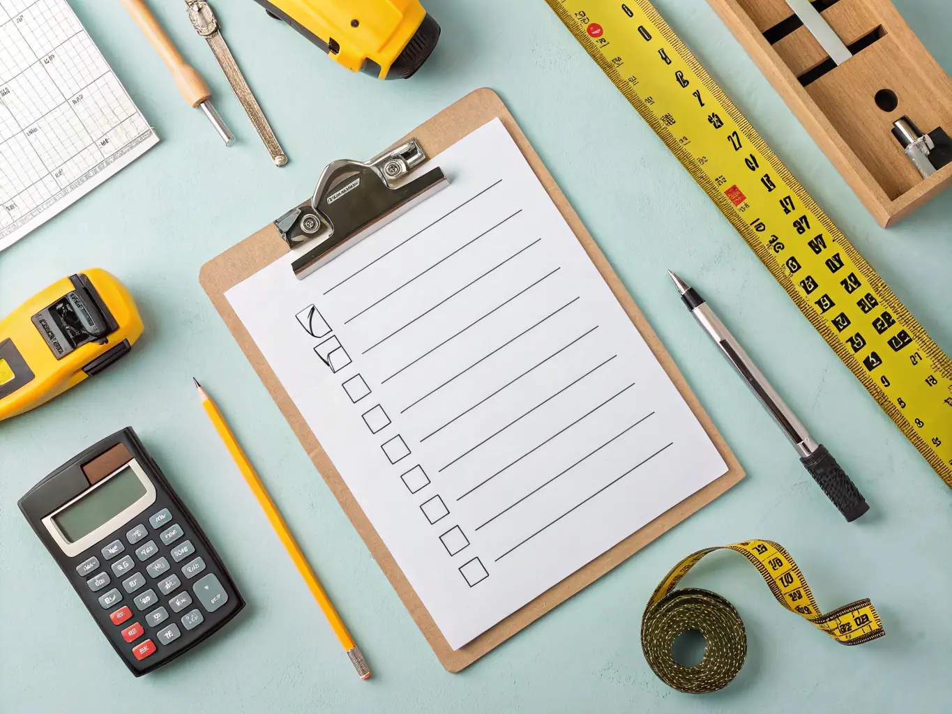 An image depicting a well-organized materials list on a clipboard, highlighting the efficiency and accuracy of our materials management services.